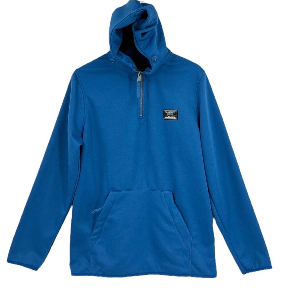 Men's Hooded Sweatshirt Sz Small Bue 1/4 Zip Collar Massive Outdoor Supply